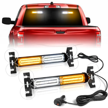 HLauto 1002L Emergency Strobe Traffic Advisor Light Bar: 40 LED Dash Safety Warning Flashing Light, Front/Rear Windshield Visor for Construction Vehicle, Tow/Plow Truck (2x10.7inch, Amber White) - color: #01 Amber/White