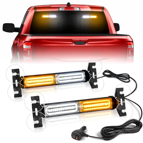 HLauto 1002L Emergency Strobe Traffic Advisor Light Bar: 40 LED Dash Safety Warning Flashing Light, Front/Rear Windshield Visor for Construction Vehicle, Tow/Plow Truck (2x10.7inch, Amber White) - color: #01 Amber/White