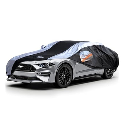 Mustang Car Cover Waterproof All Weather with Silver Strip Design, Custom Fit for Ford Mustang 1994–2025, Mustang Accessory with Door Zipper & Windproof Straps - size: Custom Fit Ford Mustang