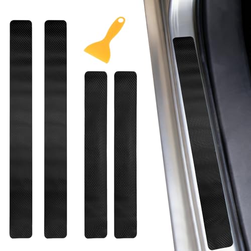 PATIKIL 400/600mm Car Door Sill Plate Protectors, 4Pcs Carbon Fiber Door Edge Step Dust Shield Cover Universal Vehicle Scratch Protection with Scrapers for Cars Trucks RV SUV, Black - color: Black