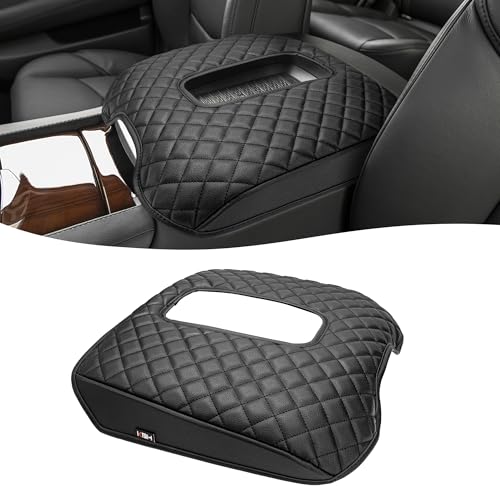 KBH Center Console Armrest Cover for 2015-2020 Cadillac Escalade, Vinyl Leather Trim, Middle Console Cushion Protector, Anti-Scratch, Black - color: Black Cover, size: Cadillac Escalade 2015-2020