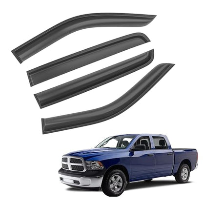 Shatterproof Taped-On Window Deflectors for Dodge RAM 2009-2018 Crew Cab 1500 2500 3500, Rain Guards, Window Visors for Cars, 4pcs - size: For 2009-2018 Ram Crew Cab