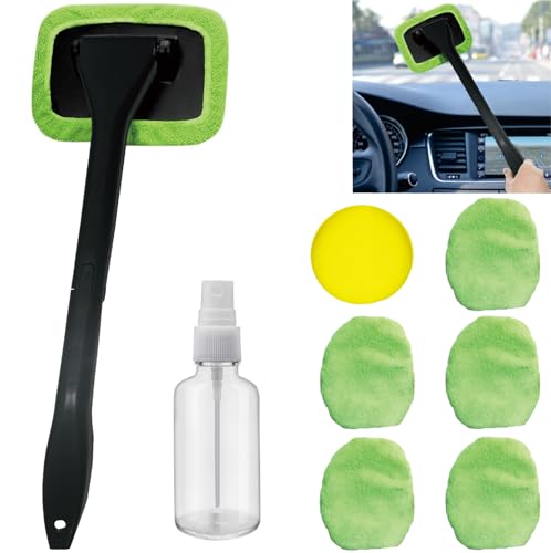 8pcs Car Windshield Cleaning Tool, Windshield Cleaner with with 5 Little Microfiber Pads That can be Washed/reused, Window Cleaner Tool, for Auto Glass Wiper (Green 01) - color: green 01