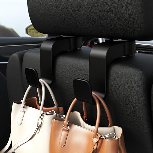 Amooca Car Seat Hooks Anti-Drop Headrest Storage Hanger Universal Fit Automotive Organizer for Purse Bag Coat Black 2 Pack - color: Black