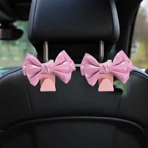2PCS Purse Hook for Car,PU Leather Bow Car Hooks for Purses and Bags Cute of Car Decorations,Stylish Headrest Hooks for Car Interior Accessories (Pink) - color: Pink