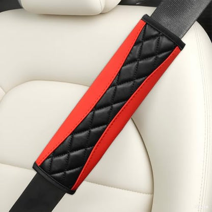 2PCS Car Seat Belt Cover, Soft Comfortable Leather Vehicle Seatbelt Shoulder Pad Cushion, Breathable Automotive Interior Seat Strap Harness Mat, Universal for RV SUV Truck (Red) - color: Red