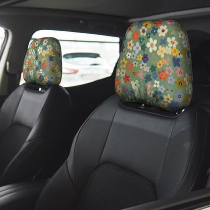 Daisy Floral Car Headrest Covers Wildflower Cute 2PCS Seat Pillow Protective Covering Flower Anti-Scratch Elastic Comfortable Headrest Cushion Case for Vehicle Truck SUV Vans Sedans - color: Daisy