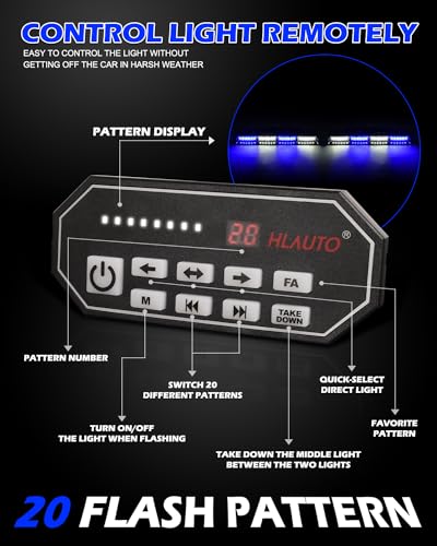 HLauto 604N Emergency Dash Strobe Lights: 2x16.8 inch Blue White Security Light w/Take Down, 48 LED Safety Flashing Warning Hazard Interior Windshield Light Bar for Trucks Vehicles - color: #07 Blue / White