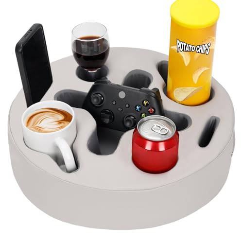 INNO STAGE Couch Cup Holder Pillow- -Sofa Cup Holder | Couch Caddy Drinks Cupholder Tray for Bed, Rv, Tv, Car, Man Cave, Backseat for Remote, Snacks (PUGrey, 13.7 x 13.7 inch) - color: PUGrey, size: 13.7 x 13.7 inch