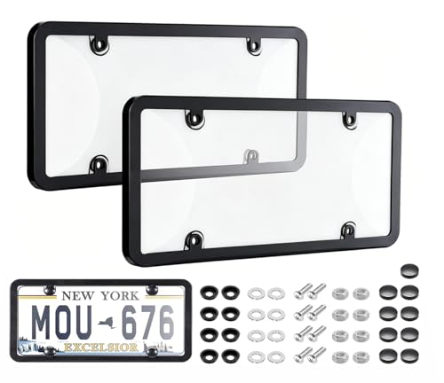 Clear License Plate Cover & Frames, 2PCS License Plate Protector Rust-Proof Auto Licenses Plates Holder with Screws & Caps, Universal Vehicle License Protector (transprent) - color: transprent