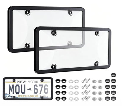Clear License Plate Cover & Frames, 2PCS License Plate Protector Rust-Proof Auto Licenses Plates Holder with Screws & Caps, Universal Vehicle License Protector (transprent) - color: transprent