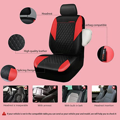 CAR PASS Red Leather Seat Covers Full Set-Universal Quilting Pretty Girly Car Seat Cover with 5mm Composite Sponge Inside,Airbag Compatible, Waterproof Delux Fit for Most Sedan,SUV,Cars (Full Set,Red) - color: Black and Red, size: Full Set (Front and Rear