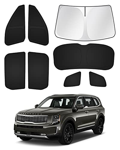 Canvcle Windshield Sun Shade for 2020-2025 2026 Kia Telluride Accessories Sunshade Side Rear Window Shade Cover Window Sun Visor Shield Privacy Protection Keep Vehicle Cool Black 8PCS - size: Kia Telluride 2020-Present