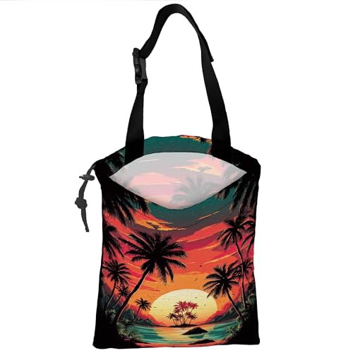 Car Trash Bag Hanging Palm Trees Sunrise Beach Landscape Car Trash Can for Back Seat Waterproof Car Garbage Can with Adjustable Straps and Drawstring for Car Accessories Vehicle Travelling Camping - color: Palm Trees Sunrise Beach Landscape