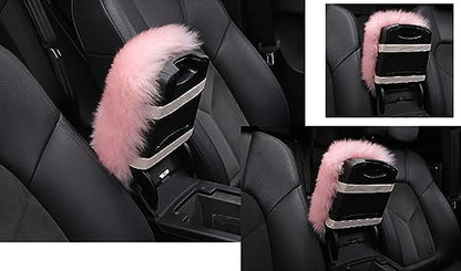 Genuine Sheepskin Center Console Cover Pad Genuine Furry Fluffy Wool Fur Car Armrest Cover Protector Universal Fit for SUV/Truck/Car - color: Long Wool-Dark Purple