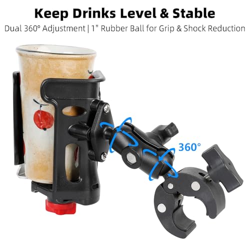 Motorcycle Cup Holder, Upgraded Adjustable Angle Drink Holder for Large Water Bottles (2.36" to 3.54" Dia), Universal Water Bottle Holder for Bike Scooter Boat Stroller Golf Push Cart Wheelchair