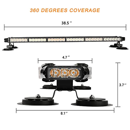 ASPL 38.5" 78 LED Strobe Light Bar Double Side Flashing High Intensity Emergency Warning Flash Strobe Light with Magnetic Base for Safety Construction Vehicles Tow Trucks Pickup (Amber/Red) - color: Amber/Red