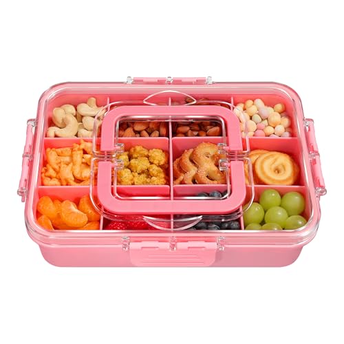 Xyptorix Snack Box Container for Kids - Adjustable 12-Compartment Snack Containers, Reusable Bento Box, Dishwasher Safe, BPA-Free, Perfect for School, Travel, Camping & Picnic, Pink - color: Pink, size: Medium