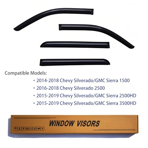 Window Visors Rain Guards fits 2014-2018 Silverado 1500 & GMC Sierra 1500, Out-Channel Window Wind Deflectors Vent Shades for 2015-2019 Silverado/GMC Sierra 2500 HD/3500 HD Crew Cab - size: 2014-2018 Silverado 1500 Crew Cab