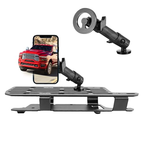 Ram 1500 Magnetic Phone Mount Compatible with 2019-2026 2021 2022 2023 2024 2025 Dodge Ram 1500 2500 3500 TRX Accessories Carbon Fiber Metal Cell Phone Holder Dash Mount No-Drill installation