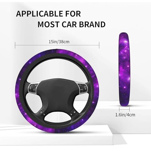 Purple Galaxy Steering Wheel Cover Purple Starry Sky Steering Wheel Cover Galaxys Breathable Universal for 15 Inch Anti-Slip Car with 2 Pieces Car Coasters Suitable for Men Women Galaxys - color: Purple Galaxy