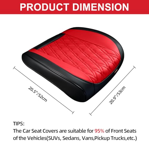 TIEHESYT Luxury Faux Leather Car Seat Cover Front Bottom Protector, Seat Cushion Without Backrest, Anti-Slip and Wrap Around The Bottom, Fit Most Cars & Vehicles, 2 Piece, Black&Red - color: Black&Red, size: 2 PCS