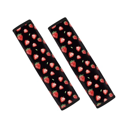 Red Strawberry Car Seat Belt Cover Shoulder Safety Strap Covers Pads Fashion Auto Interior Anti-Slip Shoulder Strap Protect Fit for Most Cars, Vehicles, SUVs - color: Red Strawberry