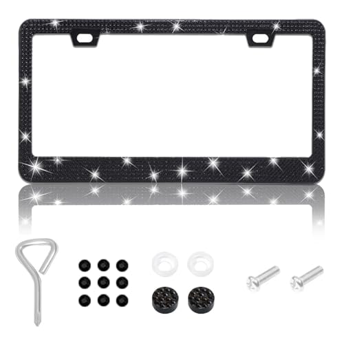 1 Pack Bling License Plate Frames, Bedazzled Sparkly Cute Water Diamond Stainless Steel，Car Accessories with Diamond Sparkle Glitter Caps，Suitable for Both Men and Women(Black) - color: Black, size: 1