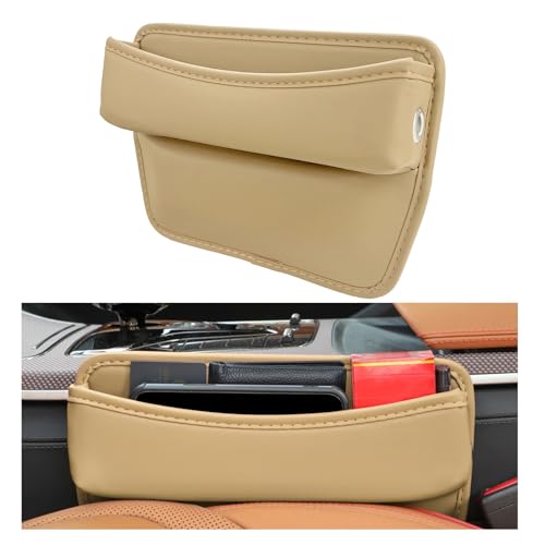 DXNQ Large Capacity Car Seat Gap Filler Organizer, Leather Car Front Seat Slot Storage Box Keeps Car Tidy, Portable Car Seat Gap Filler with 2 Charge Holes for Phones Glasses Keys Cards (Beige) - color: Beige