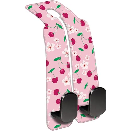 Car Headrest Purse Hanger Cute Floral and Pink Cherries 1 Pack Bag Purse Holder for Car Premium Leather Double Metal Hook for Handbags, Grocery Bags and Phones - color: Cute Floral and Pink Cherries