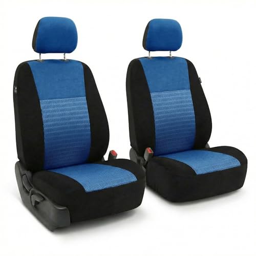 FH Group Universal Car Seat Covers Front Set for SUV Truck Sedan Vans | 3D Textured Breathable Fabric Seat Cover Set Protector with Airbag Compatible Interior Upgrade - Blue - color: Blue, size: Front Set