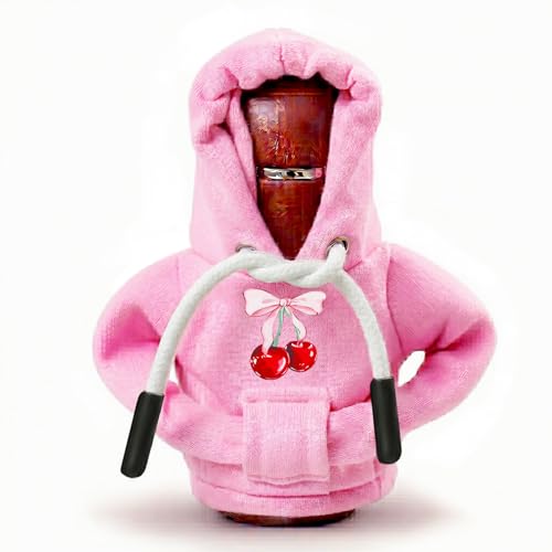 Cherry Bow Gear Shift Hoodie,Universal Car Shift Knob Cover,Aesthetic Manual Automatic Stick Shifter Cover Mini Hoodie,Car Interior Accessories Cherry Gifts for Drivers Women Men - color: Cherry Bowknot