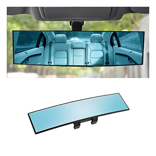 Car Rearview Mirror, 12 Inch Panoramic Wide Angle Anti-Glare, Clip on Auto Rear View Mirror, HD Clear Convex Surface, Car Interior Accessories Universal for SUV, Truck, Van, Vehicles (Blue) - color: Blue