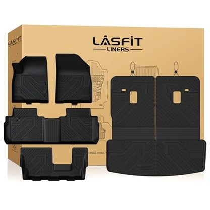 LASFIT Floor Mats & Cargo Liner with Backrest Mat for GMC Acadia 2017-2023 (Only Fit 7 Seats), All Weather TPE Custom Fit Floor Mats for Cars, 3 Rows Floor Liners Car Mats Full Set, Black - size: 2017-2023 | GMC Acadia | Only 7 Seats