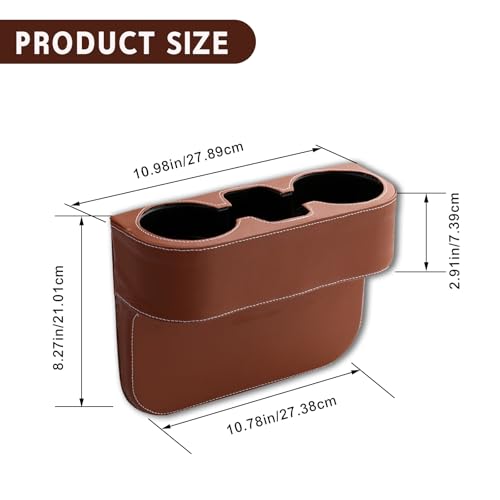 Car Cup Holder, PU Leather Auto Front Seat Organizer, Multifunctional Cup Drink Holders, Gap Filler Storage Box Coin Bucket Console Side Pocket Cell Mobile Phone Holder (Brown) - color: Brown