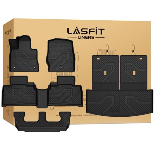 LASFIT Floor Mats & Cargo with Backrest Mat for Ford Explorer 7 Seats 2020-2025 2026 7 Passenger(Not Fit 6 Seats), Custom Fit All Weather Protector TPE Easy Clean Floor Liners, 5pcs Full Set Black - style: 3) Explorer 7-Seat| 20-26 | Combo Set