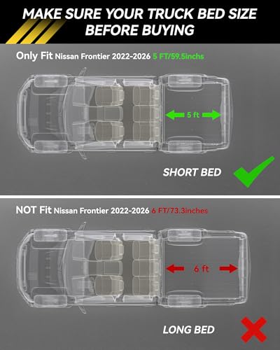 3W Bed Mat for Nissan Frontier 2026 2025-2022 Truck Bed Mat 5 FT/59.5inchs, All Weather TPE Custom Fit Bed Liner for Frontier Crew Cab Pickup (Not Fit 6 FT/73.3inches)，Black - size: 4.Frontier|22-26|Truck Bed Mat