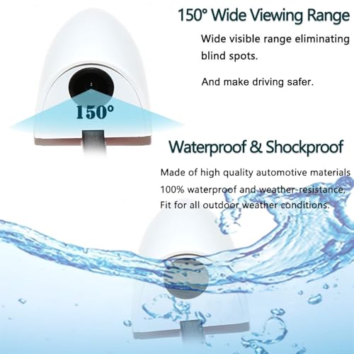 EWAY 2PCs Car Door Blind Spot Side View Camera, Self-Adhesive Screw-Free, Mini Style, Support Upside Down Flip Image, 92° Angle Blindspot Camera for Pickup Trucks SUVs Vans RVs Trailers - White