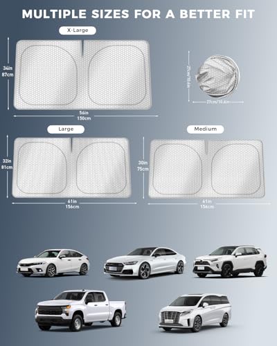 helloleiboo Graphene Car Windshield Sun Shade Car Sun Shade for Windshield with Heat Absorption Coating Foldable Design with UV Protection to Keep Your Car Interior Cooler Silver (Medium-59 × 30 in) - size: 59*30 Inches