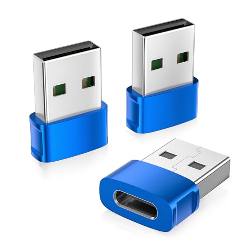 Basesailor USB to USB C Adapter 3Pack,Type C Female to A Male Car Charger USBC Cable Converter for iPhone 17 17e 16 16e 15 Pro Max Plus,Apple Watch 11 SE/Ultra 3,Airpods Pro 3,iPad Air,Galaxy S26 A56 - color: Blue