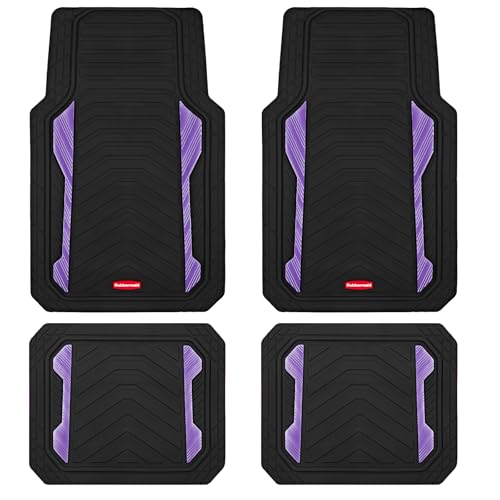 Rubbermaid Car Floor Mat, Heavy Duty All-Weather Car Mats Full Set with Dual-Tone Purple Aluminum Inserts – Universal Fit, Anti-Slip Backing, Trim-to-Fit for Most SUV, Sedan, Van - color: Purple