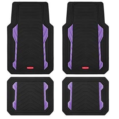 Rubbermaid Car Floor Mat, Heavy Duty All-Weather Car Mats Full Set with Dual-Tone Purple Aluminum Inserts – Universal Fit, Anti-Slip Backing, Trim-to-Fit for Most SUV, Sedan, Van - color: Purple