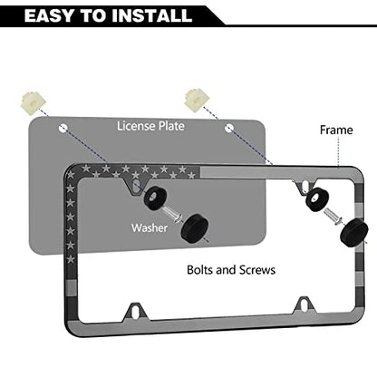 American Flag License Plate Frames, 2 Pack Black Patriotic USA Car Plate Frame, Aluminum License Plate Holder with Free Screws Fasteners Caps and Tool - color: Black Grey-USA Flag