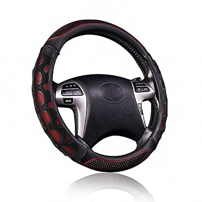 Flying Banner car Steering Wheel Cover Faux Leather Massage Universal fit 3D Honeycomb Hole Anti-Slip Sporty 15 Inches (Red with Black) - color: Red with Black
