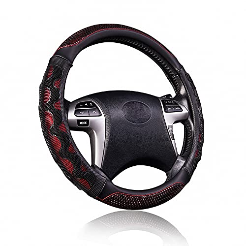Flying Banner car Steering Wheel Cover Faux Leather Massage Universal fit 3D Honeycomb Hole Anti-Slip Sporty 15 Inches (Red with Black) - color: Red with Black