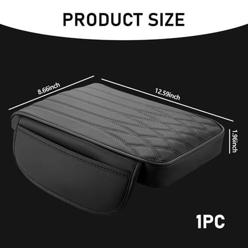 Armrest Cover, Memory Foam Relieve Stress Center Console Pad, Anti-Slip Breathable Leather Storage Box Cover with Storage Bag, Universal for Most Cars Interior Protection Accessories (Black)