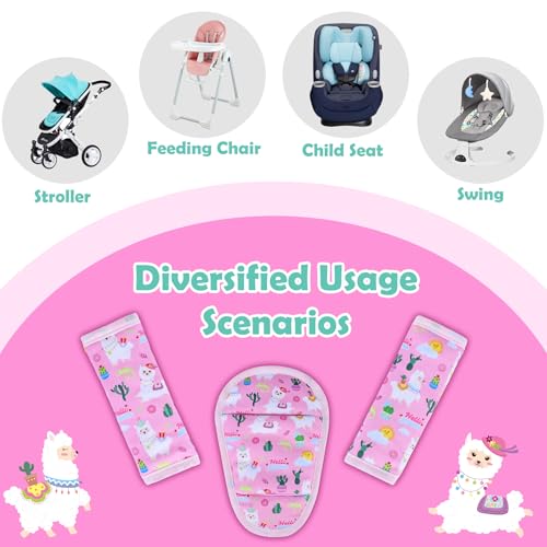 3 Pcs Car Seat Stroller Straps Pads for Baby, Newborn Soft Shoulder Strap and Crotch Covers, Universal Shoulder Straps Pads for Car Seat, Pushchair, High Chair (Pink Alpaca) - color: Pink Alpaca