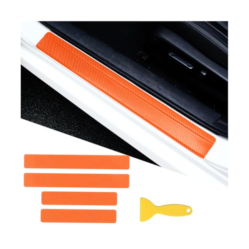 4PCS Car Door Sill Protector, 3D Carbon Fiber Vehicle Entry Edge Guard Trim, Anti-Scratch Automotive Threshold Sill Cover Strips Accessories, Universal for SUV, Sedan, Truck (Orange) - color: Orange