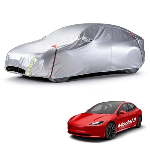 Wigoo Tesla Model 3 Car Cover Accessories (2017–2026), Custom Fit All-Weather Outdoor, Waterproof UV Sun & Heat Protection, Ventilated Design, Windproof, Smooth Paint-Safe Lining, Charging Port Zipper - size: For Tesla Model 3 (2017-2026)