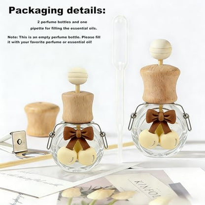 2 Pack Car Air Freshener Diffuser, Refillable Empty Glass Bottles with Vent Clip & Wooden Caps Drift Car Air Freshener for Essential Oils Long Lasting Car Fresheners-Car Accessories-A2 - size: Bear-A2 - 2PCS
